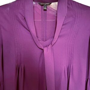 Banana Republic Burgundy Wine Tie Neck Blouse Top Pleated Lantern Sleeve Small